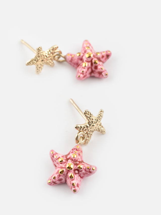 nach bijoux Boucles d'oreilles pendantes étoile de mer rose