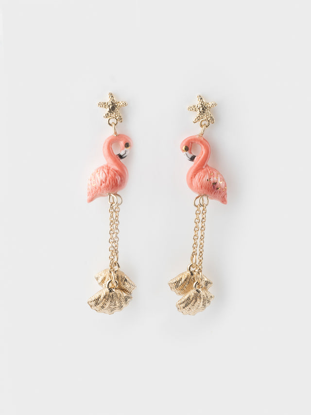 nach bijoux Boucles d'oreilles pendantes flamant rose et coquillages