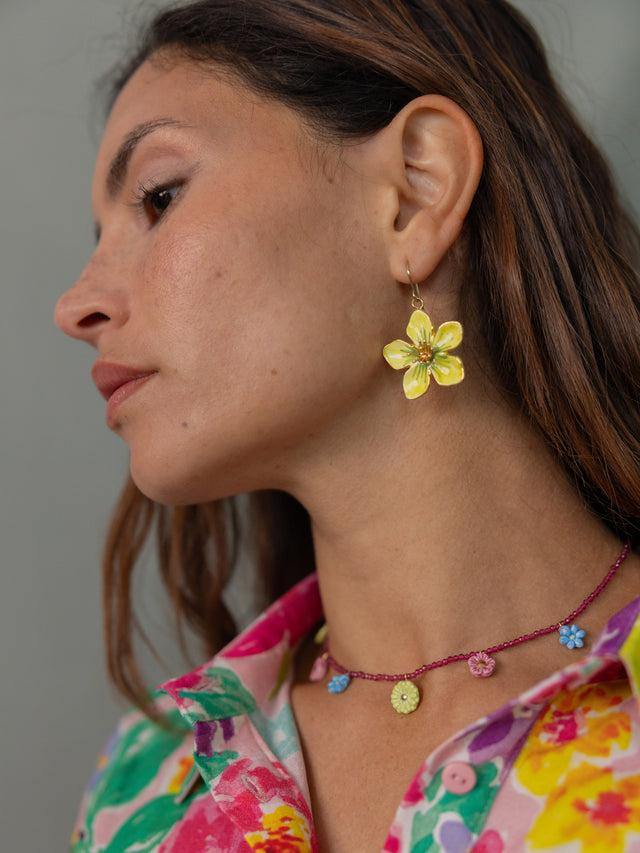Nach Bijoux Boucles D'oreilles Pendantes Fleur Jaune