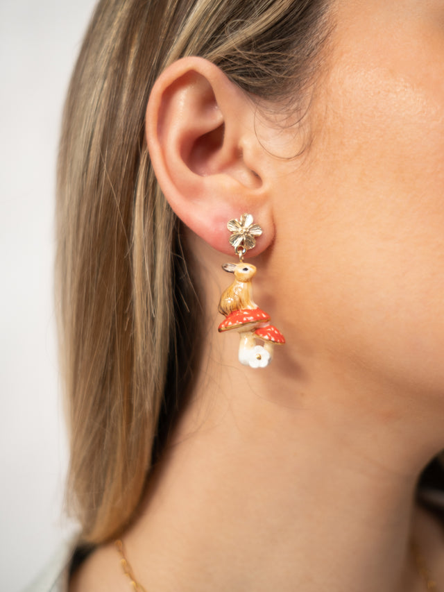 Nach Bijoux Boucles D'oreilles Pendantes Lapin Et Champignons - Il était Une Fois