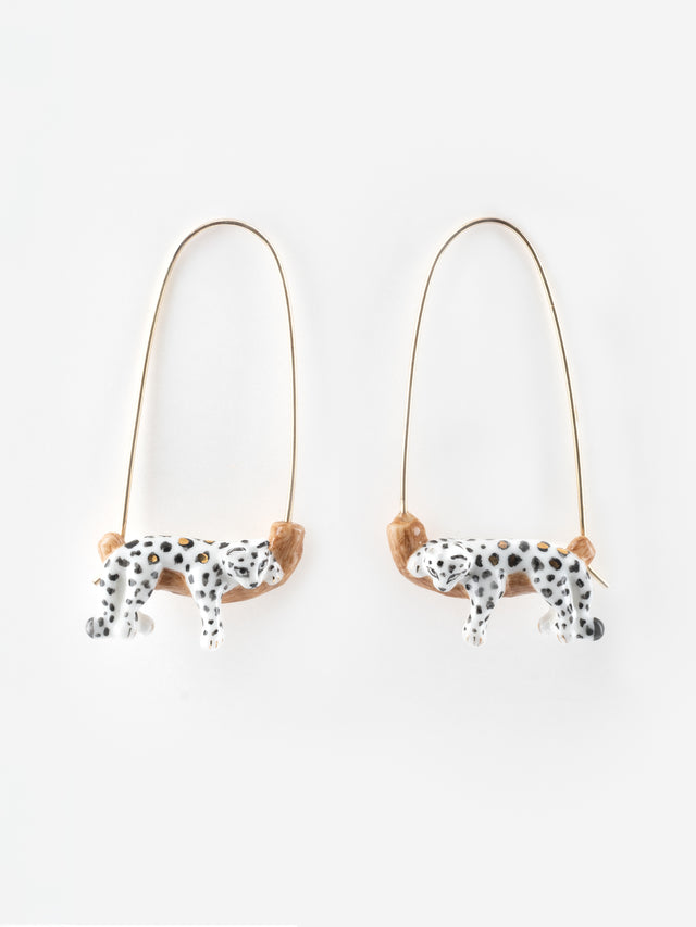 nach bijoux Boucles d'oreilles pendantes léopard blanc sur sa branche