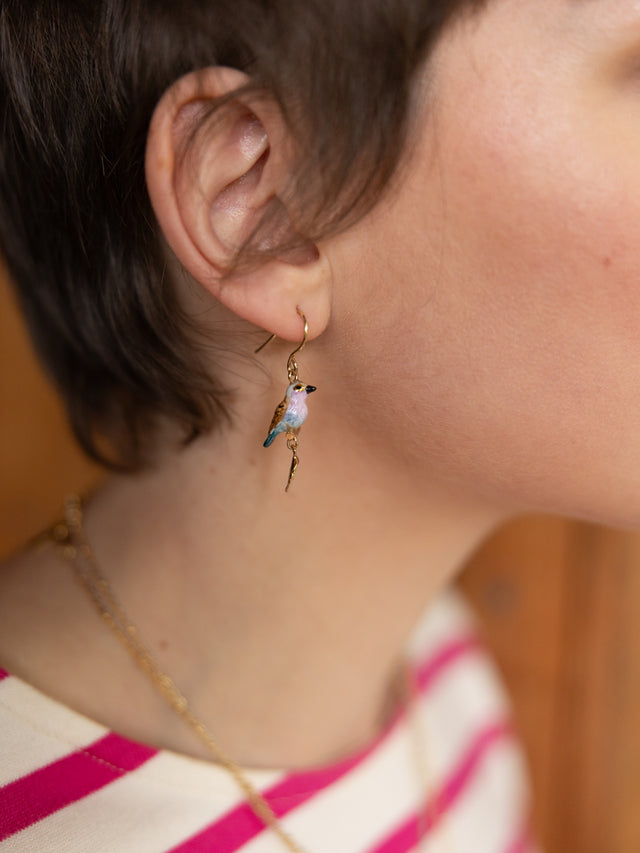 Nach Bijoux Boucles D'oreilles Pendantes Oiseau & Feuille D'or
