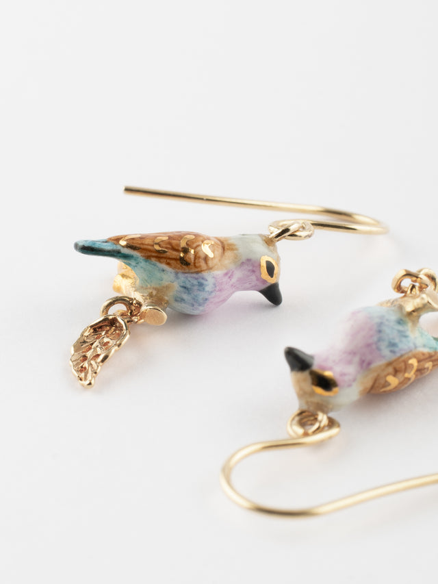nach bijoux Boucles d'oreilles pendantes oiseau & feuille d'or
