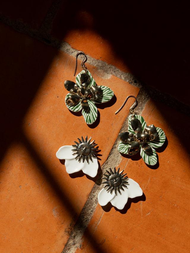 Nach Bijoux Boucles D'oreilles Pendantes Pétales Zèbre Vert