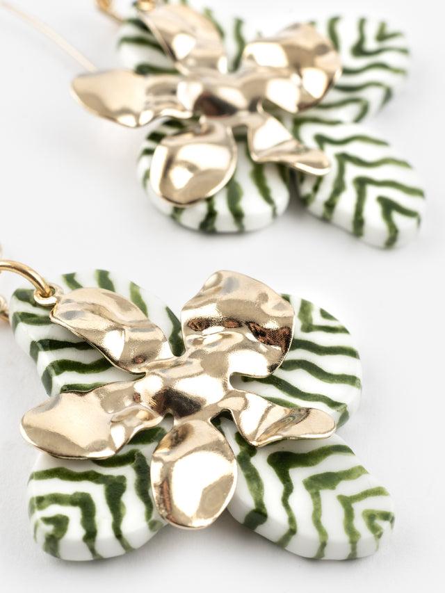 Nach Bijoux Boucles D'oreilles Pendantes Pétales Zèbre Vert