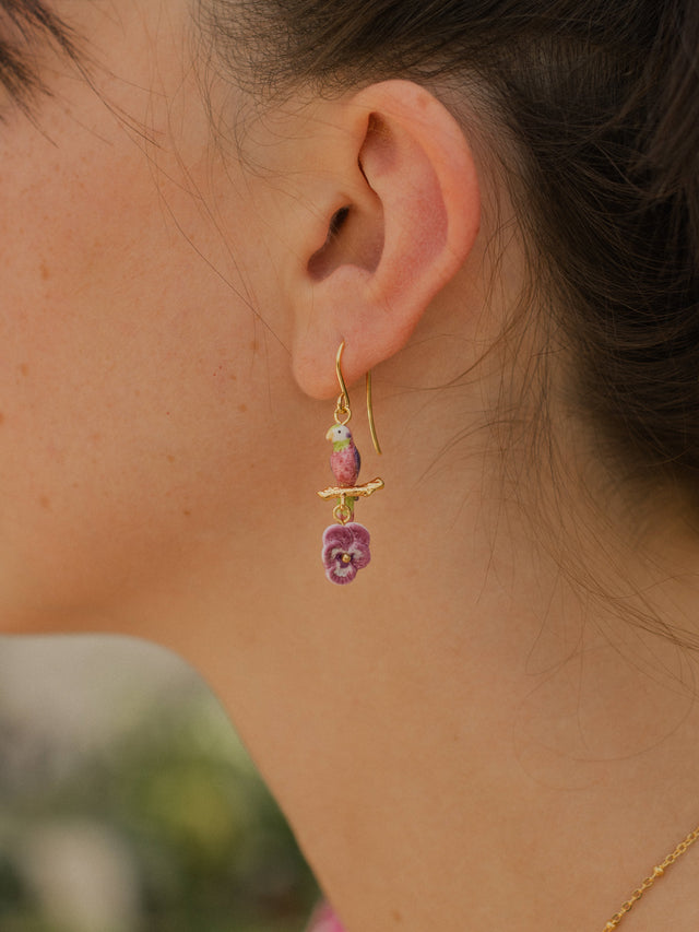 Nach Bijoux Boucles D'oreilles Perruche à Moustaches Sur Branche