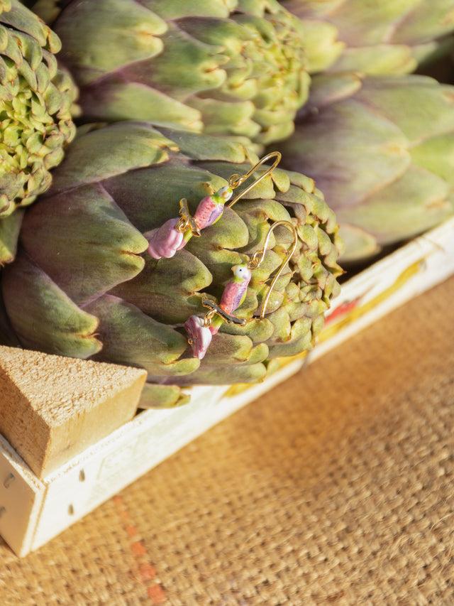 Nach Bijoux Boucles D'oreilles Perruche à Moustaches Sur Branche