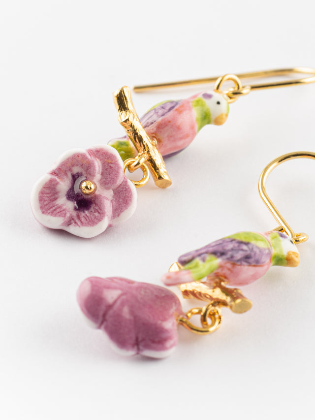 Nach Bijoux Boucles D'oreilles Perruche à Moustaches Sur Branche