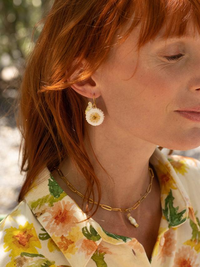 Nach Bijoux Boucles D'oreilles Perruche Sur Pissenlit Blanc