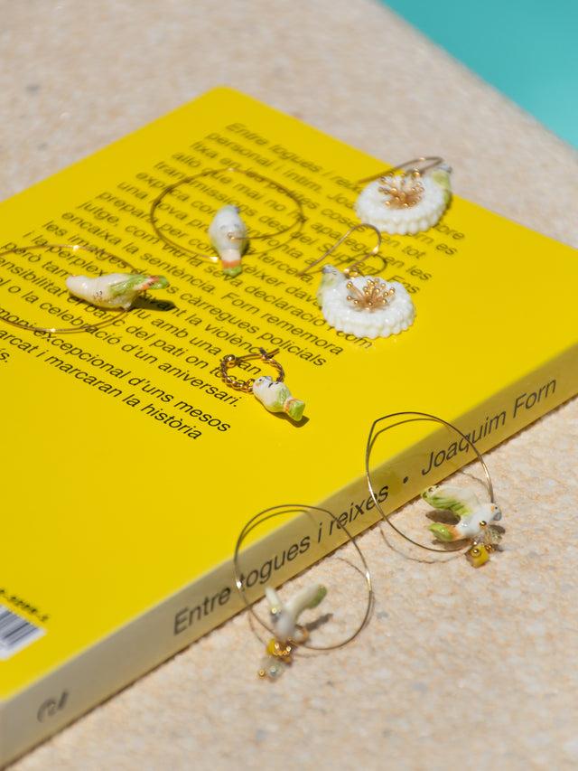 Nach Bijoux Boucles D'oreilles Perruche Sur Pissenlit Blanc