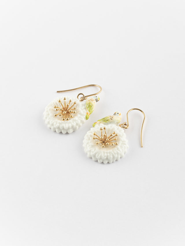 nach bijoux Boucles d'oreilles perruche sur pissenlit blanc