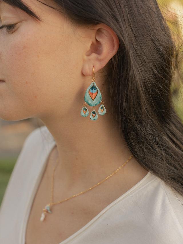 Nach Bijoux Boucles D'oreilles Plume De Paon & Pampilles