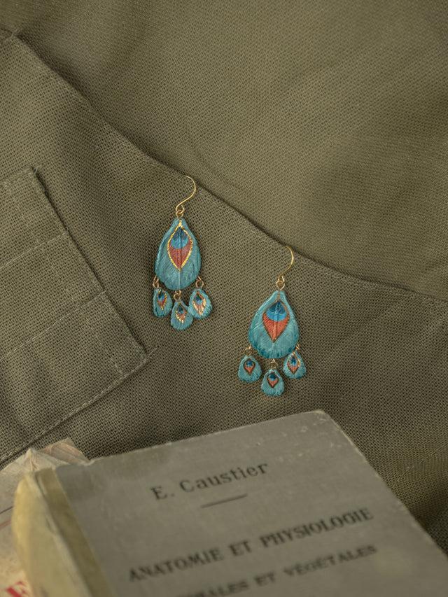 Nach Bijoux Boucles D'oreilles Plume De Paon & Pampilles