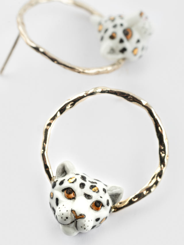 Nach Bijoux Boucles D'oreilles Rondes Léopard Blanc