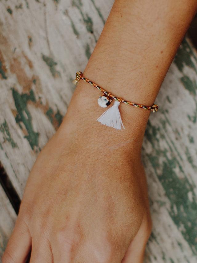 Nach Bijoux Bracelet Cordon Multicolore Chat Avec Pompon