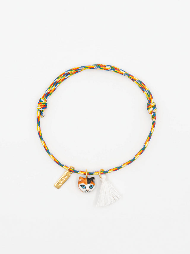 nach bijoux Bracelet cordon multicolore chat avec pompon