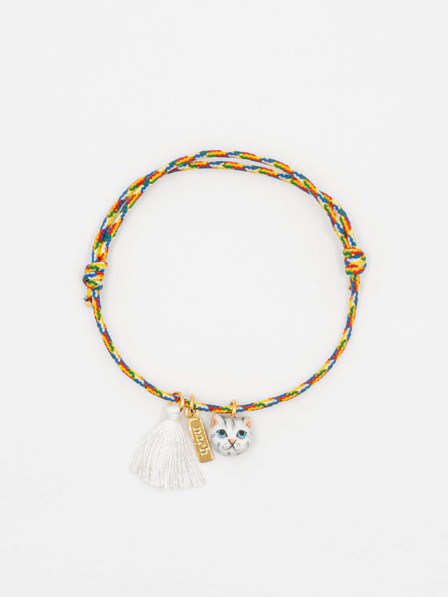 nach bijoux Bracelet cordon multicolore chat tabby avec pompon