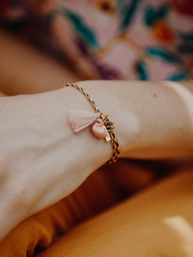 Nach Bijoux Bracelet Cordon Multicolore Flamant Rose Avec Pompon