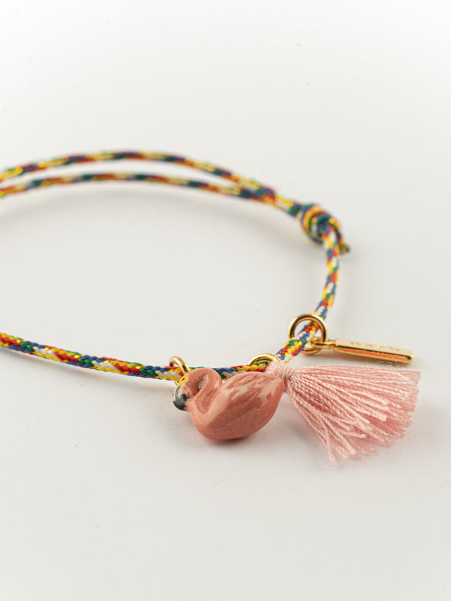 Nach Bijoux Bracelet Cordon Multicolore Flamant Rose Avec Pompon