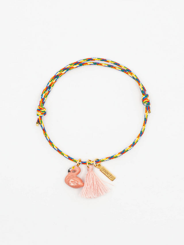 nach bijoux Bracelet cordon multicolore flamant rose avec pompon