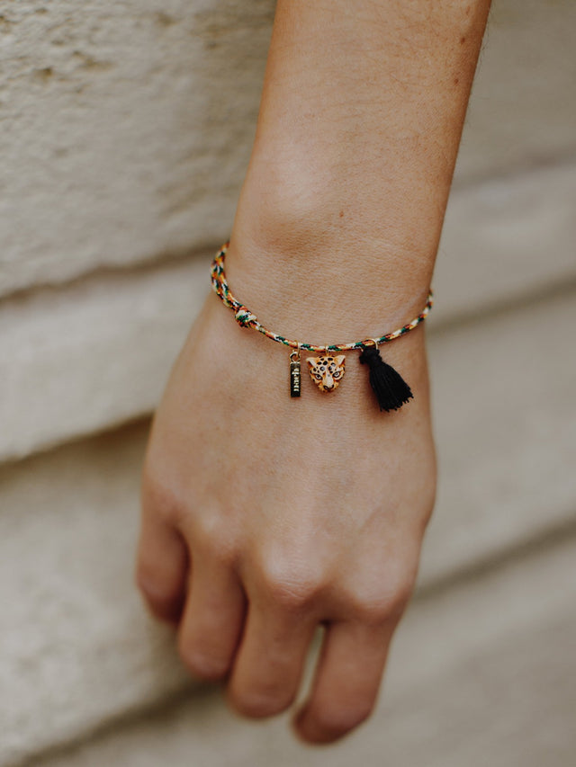 Nach Bijoux Bracelet Cordon Multicolore Léopard Avec Pompon