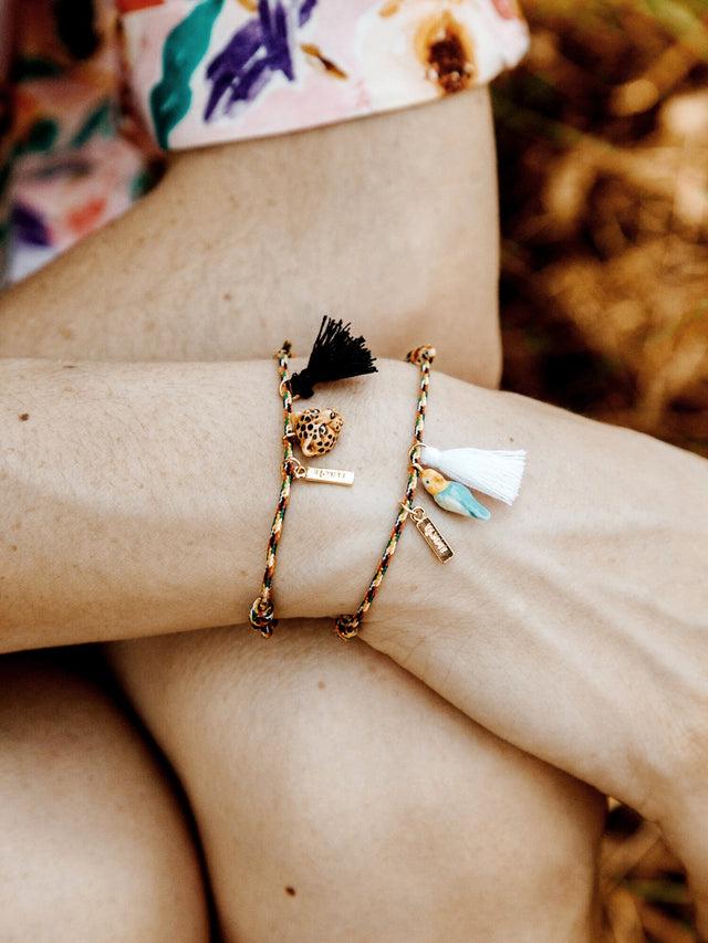 Nach Bijoux Bracelet Cordon Multicolore Léopard Avec Pompon