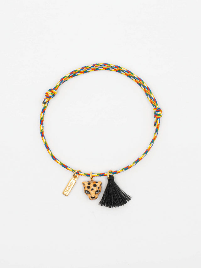 nach bijoux Bracelet cordon multicolore léopard avec pompon
