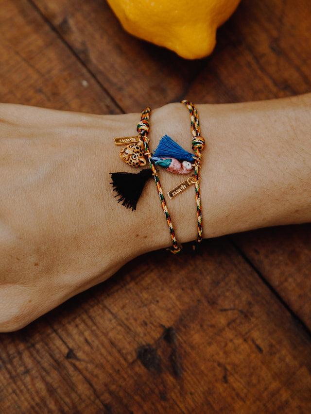 Nach Bijoux Bracelet Cordon Multicolore Perroquet Rose Avec Pompon