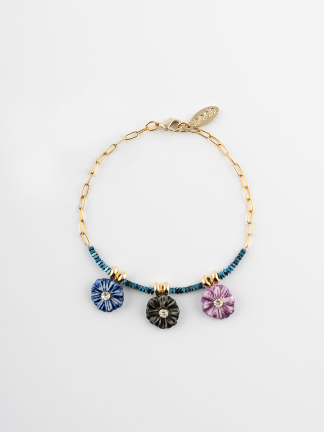 nach bijoux Bracelet en perles d'hématite et chardons