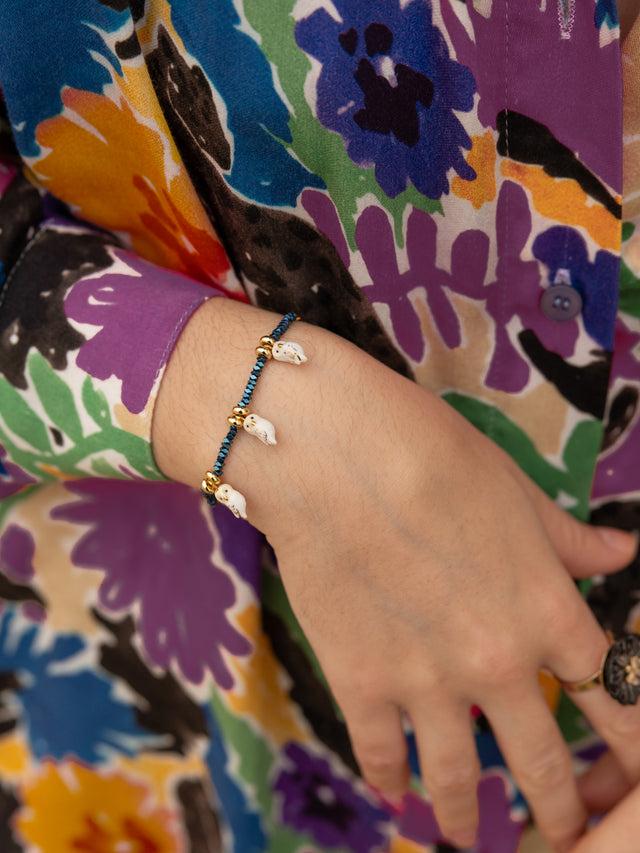 Nach Bijoux Bracelet En Perles D'hématite Et Chouettes