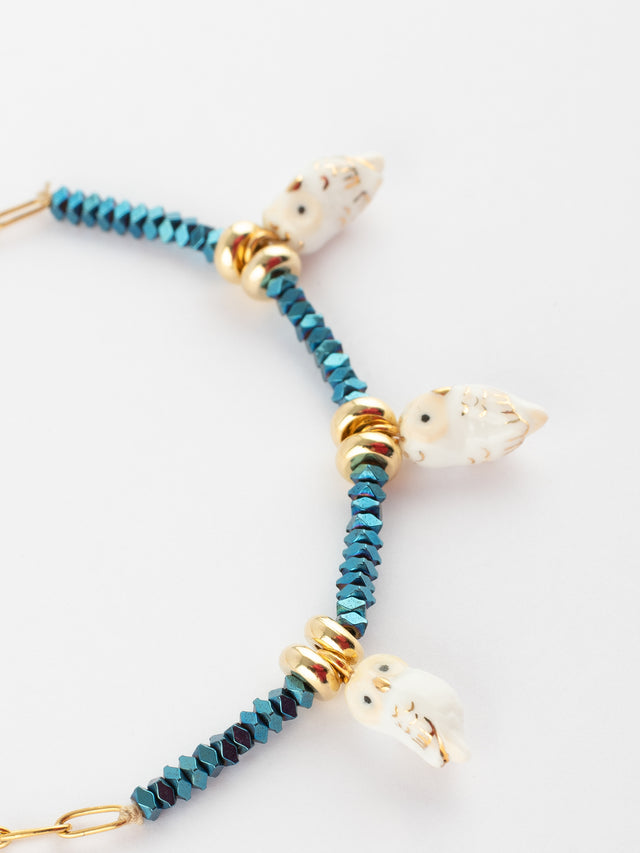 Nach Bijoux Bracelet En Perles D'hématite Et Chouettes