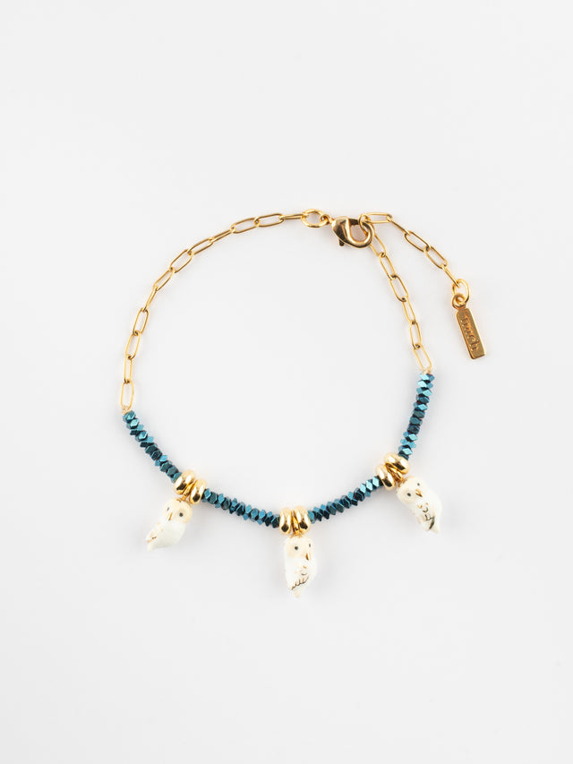 nach bijoux Bracelet en perles d'hématite et chouettes
