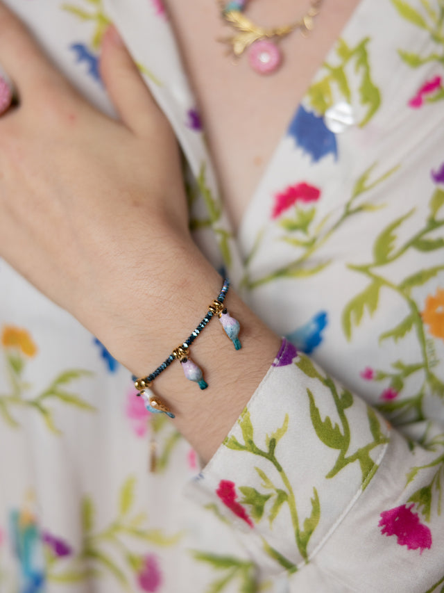 Nach Bijoux Bracelet En Perles D'hématite Et Oiseaux