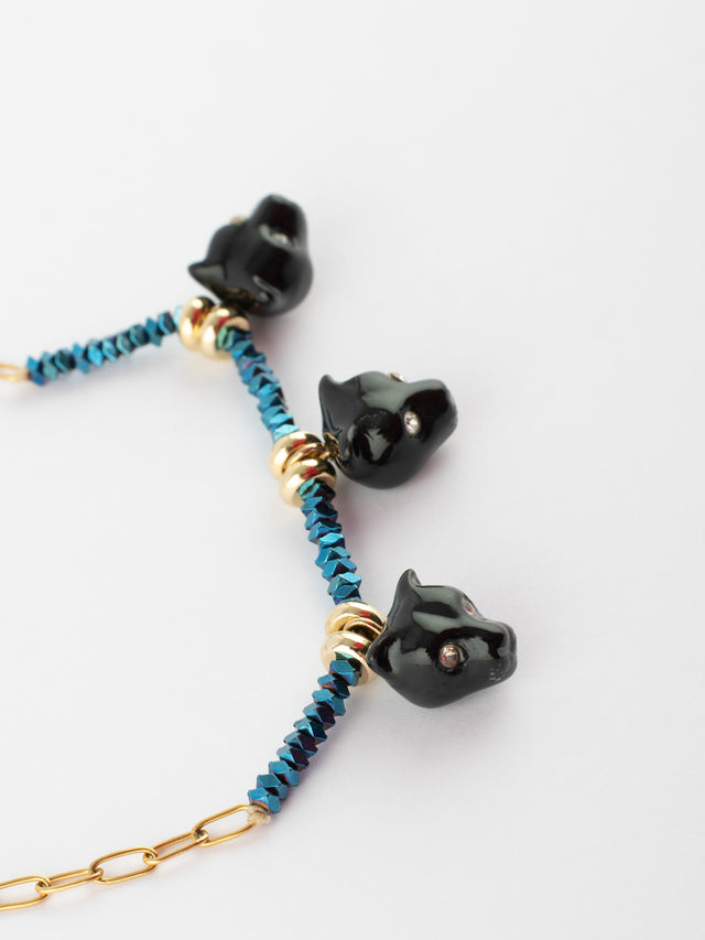 Nach Bijoux Bracelet En Perles D'hématite Et Têtes De Panthères