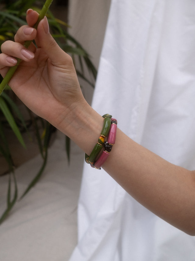 Nach Bijoux Bracelet Perles Vertes Oiseau De Paradis