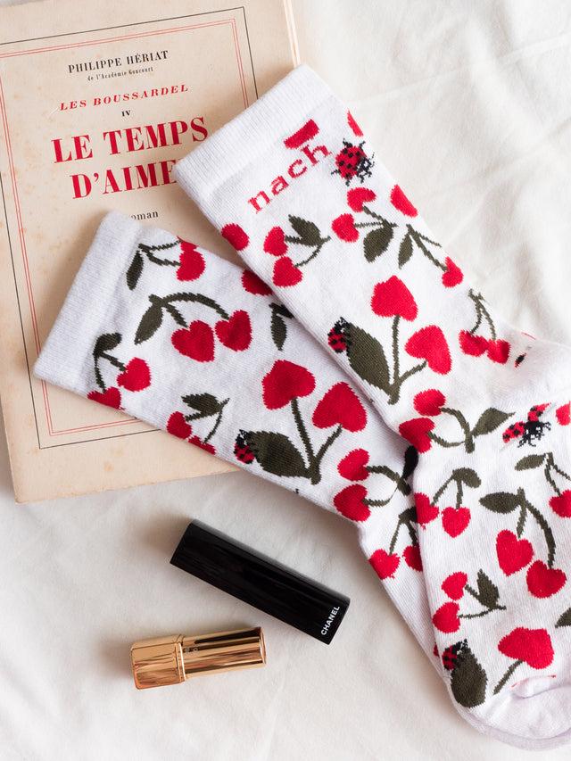 nach bijoux Chaussettes jacquard cerises et cœurs - Chérie Cherry