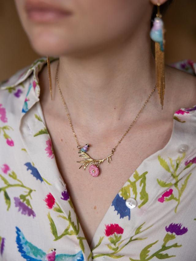 Nach Bijoux Collier Branche Oiseau Rollier Et Chardon