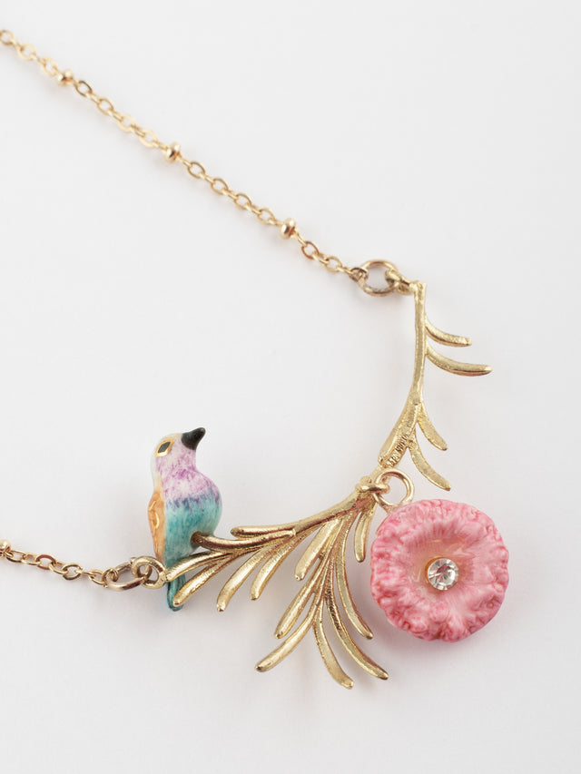 Nach Bijoux Collier Branche Oiseau Rollier Et Chardon
