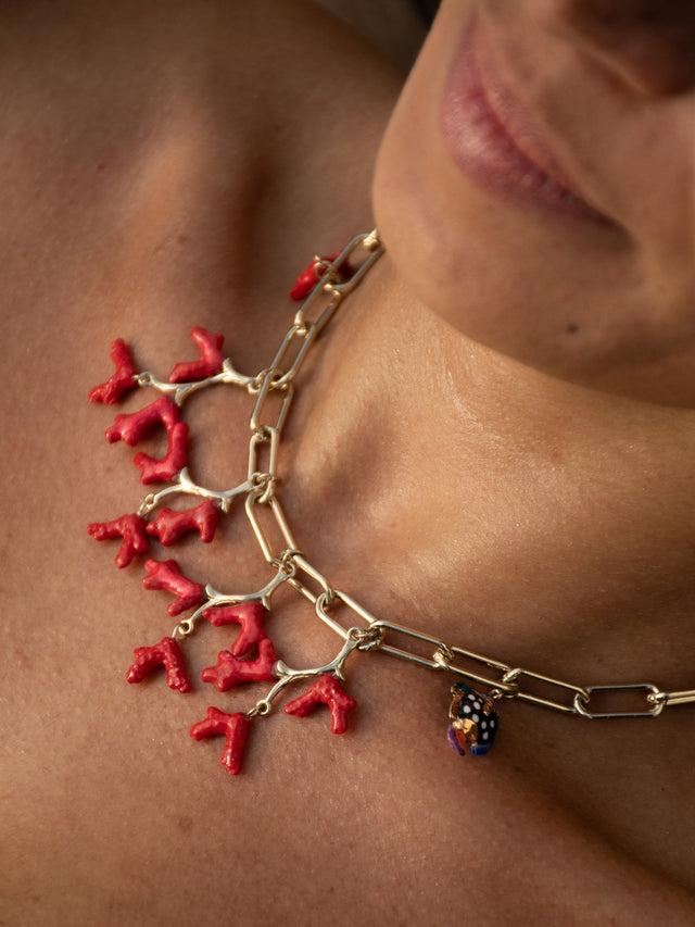 Nach Bijoux Collier Corail Rouge Et Poisson Tacheté