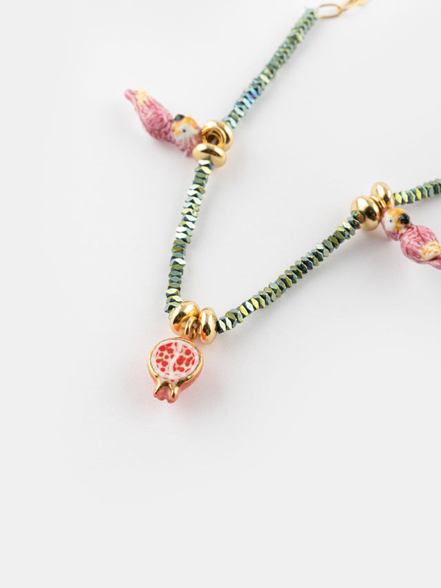 Nach Bijoux Collier Perles D'hématite Perruches & Grenades