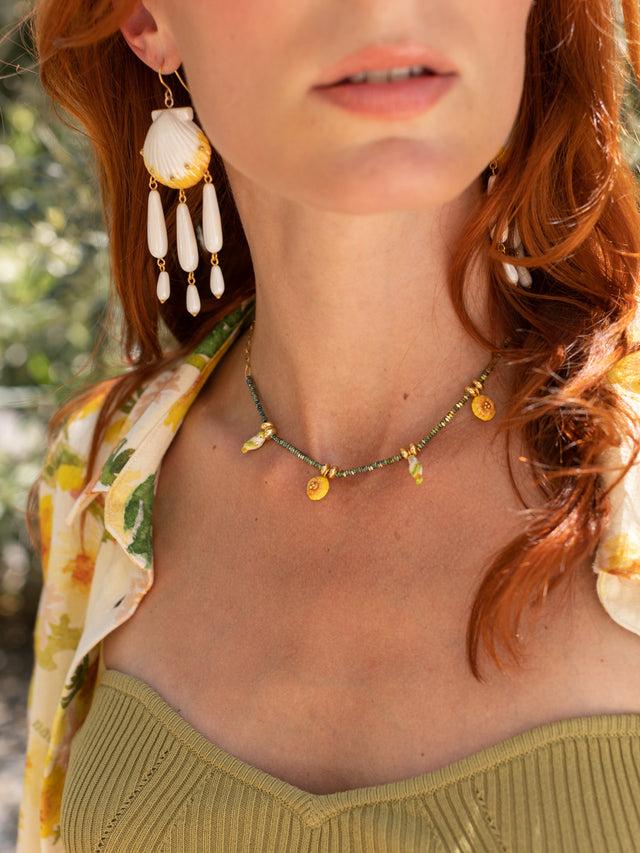 Nach Bijoux Collier Perles D'hématite Perruches & Pissenlits