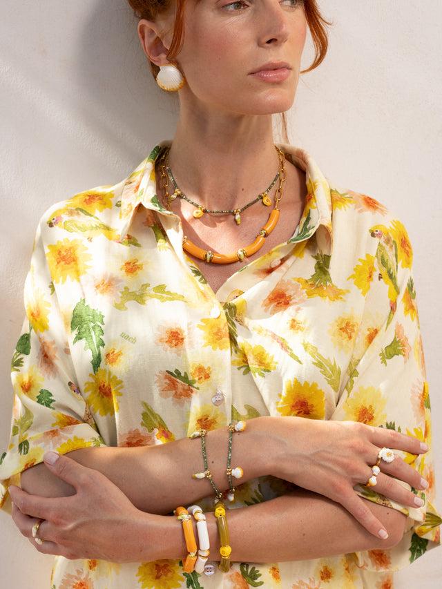 Nach Bijoux Collier Perles D'hématite Perruches & Pissenlits