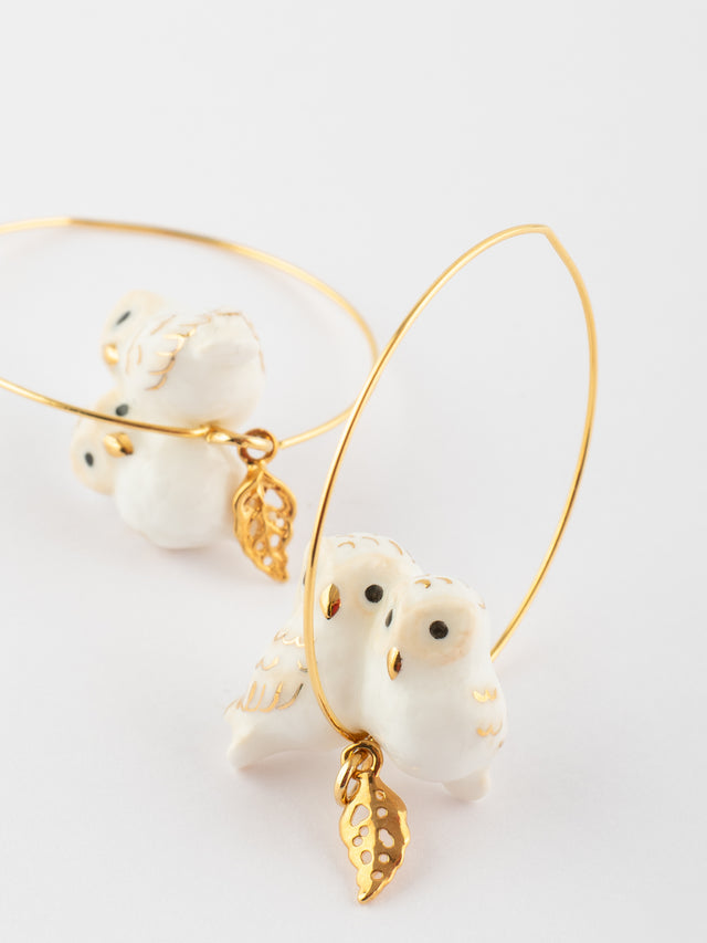 Nach Bijoux Grandes Créoles Chouettes Et Feuilles D'or