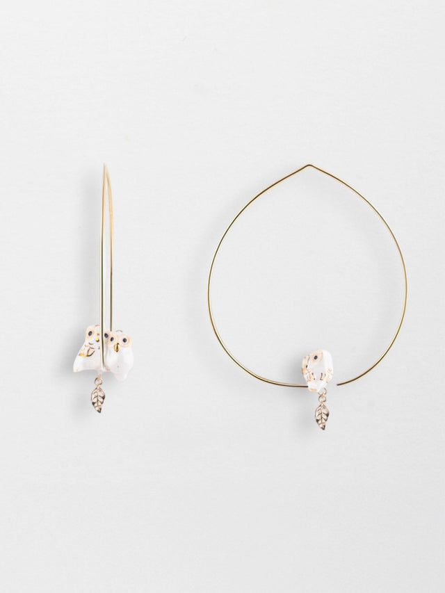 nach bijoux Grandes créoles chouettes et feuilles d'or