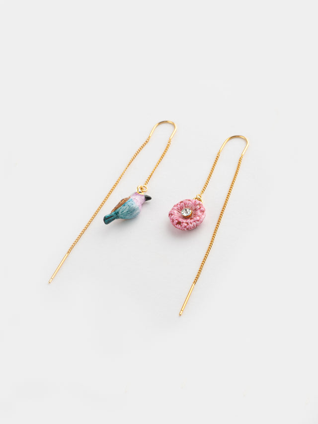 nach bijoux Longues boucles d'oreilles chardon & oiseau