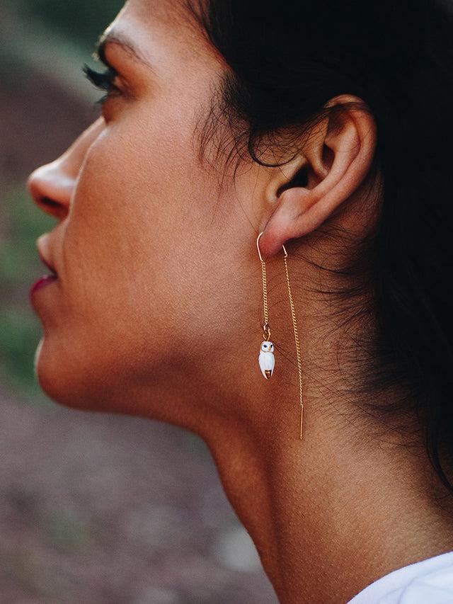 Nach Bijoux Longues Boucles D'oreilles Chouette Blanche