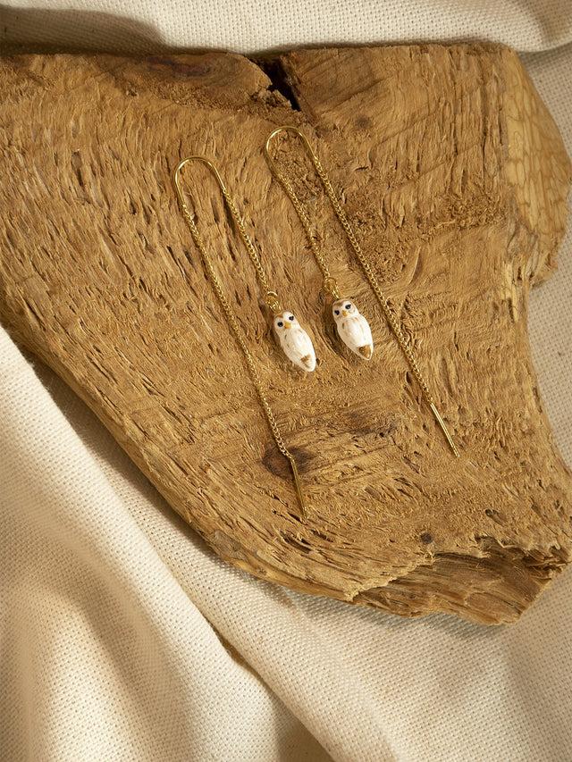 Nach Bijoux Longues Boucles D'oreilles Chouette Blanche