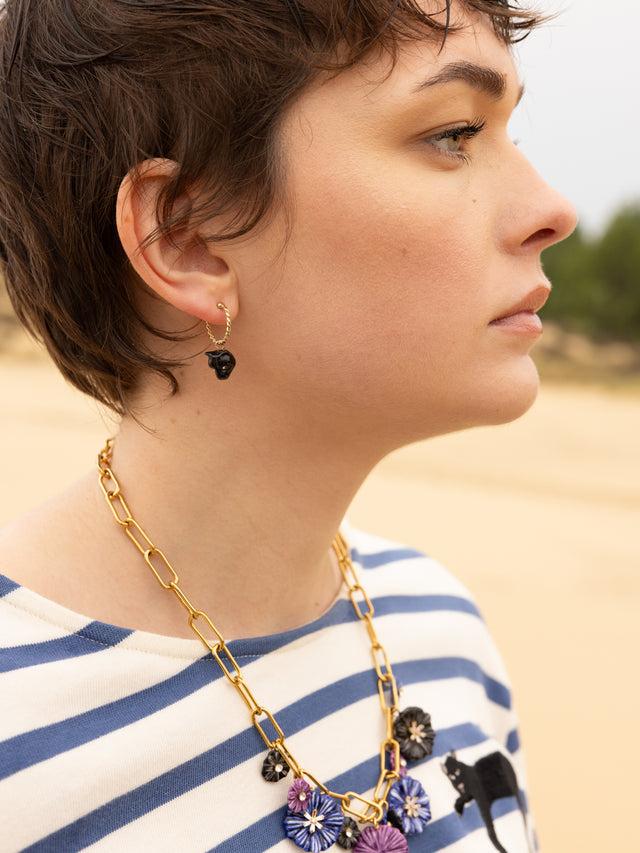 Nach Bijoux Mini Créole Panthère Noire à Strass - Vendue à L'unité