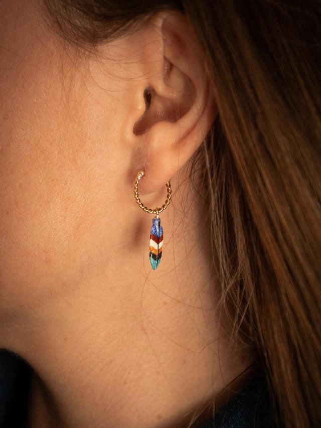 Nach Bijoux Mini Créole Plume Bleue - Vendue à L'unité