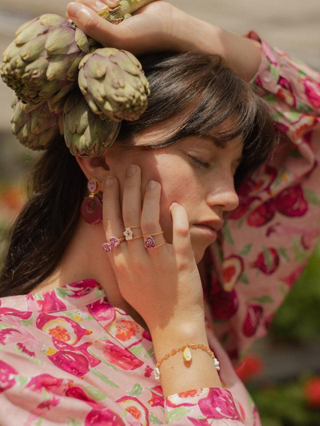 Nach Bijoux Bague Double Anneau Pensée